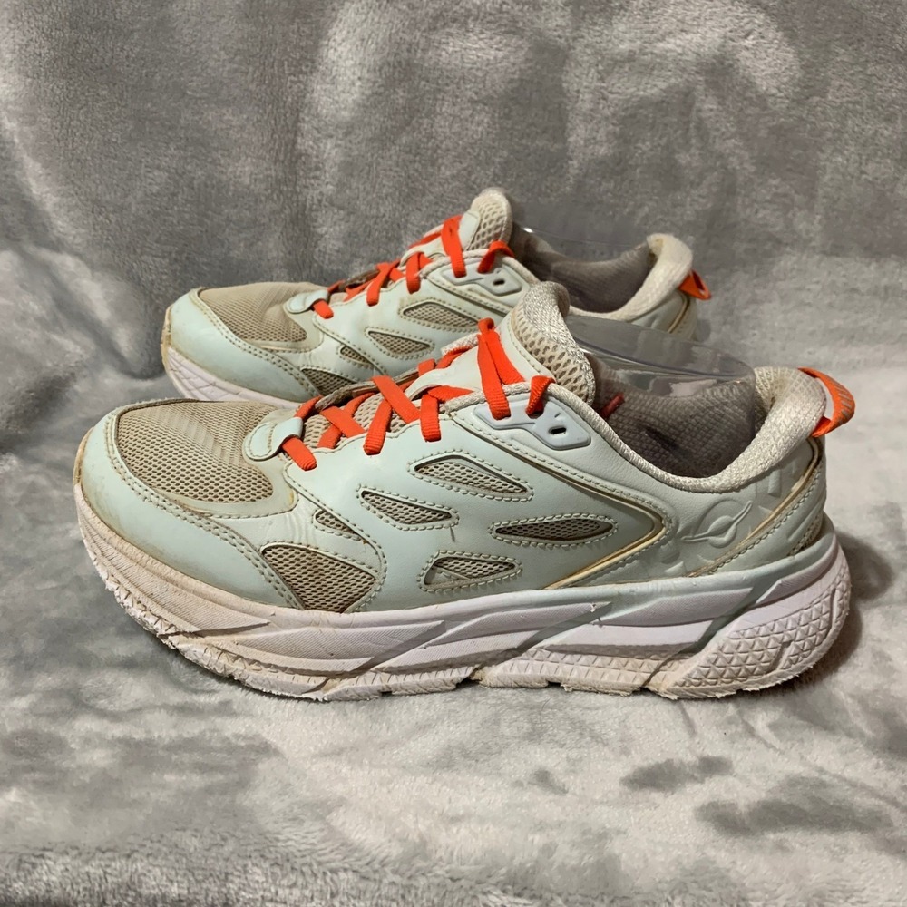 Hoka One One Clifton L Mens Running‎ Shoes Size 8.5 Blue Orange Athletic Sports